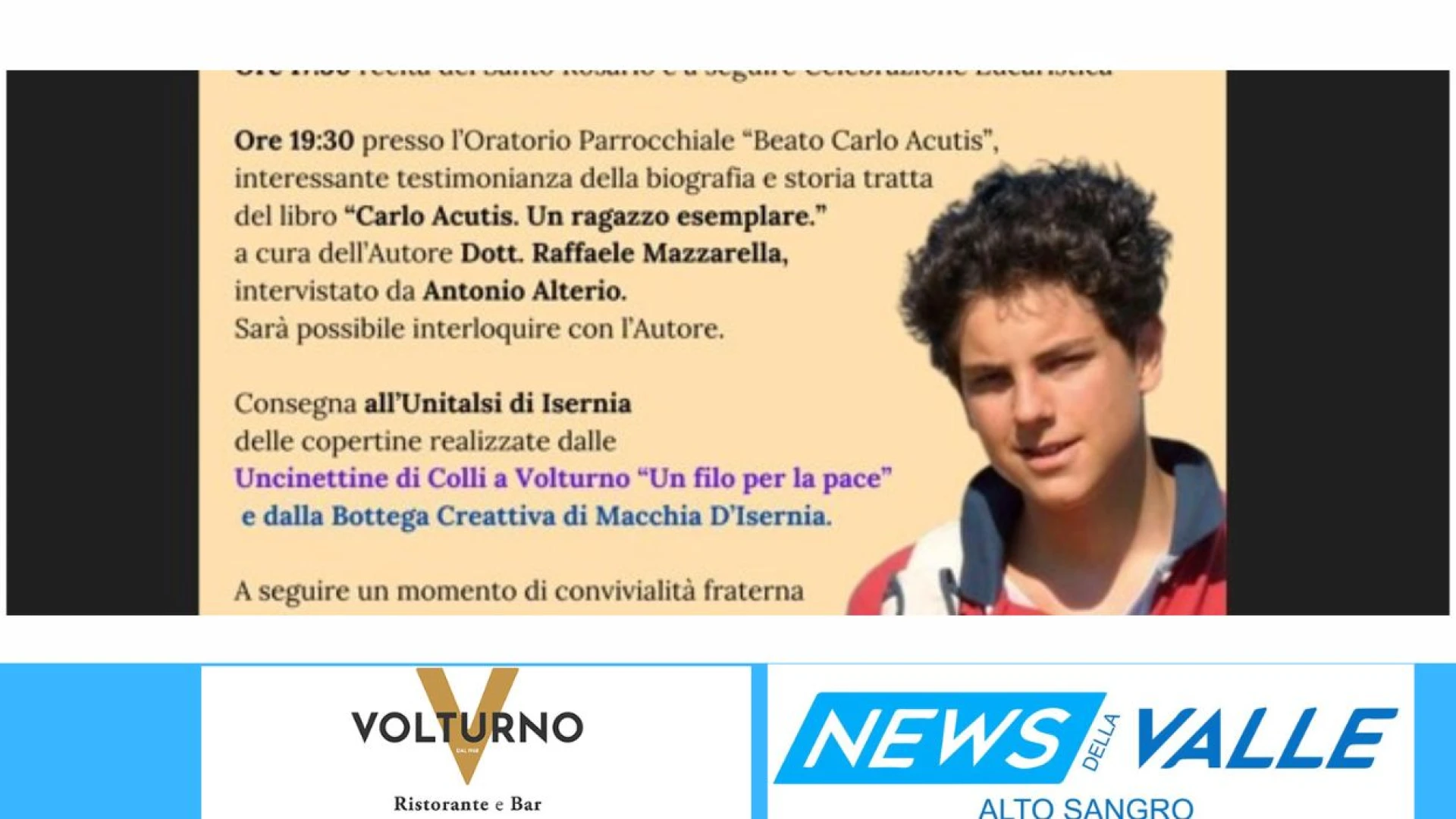 Colli a Volturno: domenica 13 luglio la comunità accoglierà in paese la reliquia del Beato Carlo Acutis.